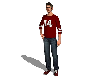 Man in Red Jersey with Number 14 Blue Jeans and Red Shoes on White Background 3d model