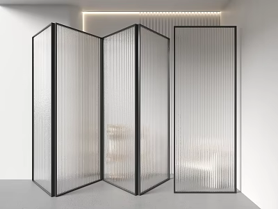 Modern Glass Room Divider Screens With Black Frames In Minimalist Space 3d model