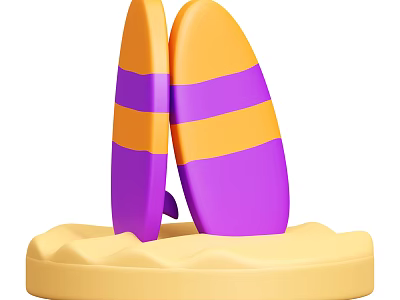 Two Colorful Surfing Sports Equipment With Orange And Purple Stripes On Sand Base 3d model