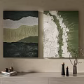 Abstract Green Gray Wall Art With White Texture And Home Decor Elements 3d model