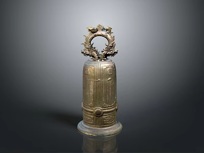 Traditional Chinese Ancient Architecture Featuring Bronze Bell With Dragon Ornament Design 3d model