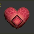Decorative Red Heart With Hexagonal Texture And Central Glowing Diamond 3d model