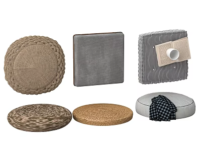 Decorative Woven Round Square Gray Striped Stool Cushions For Home Use 3d model