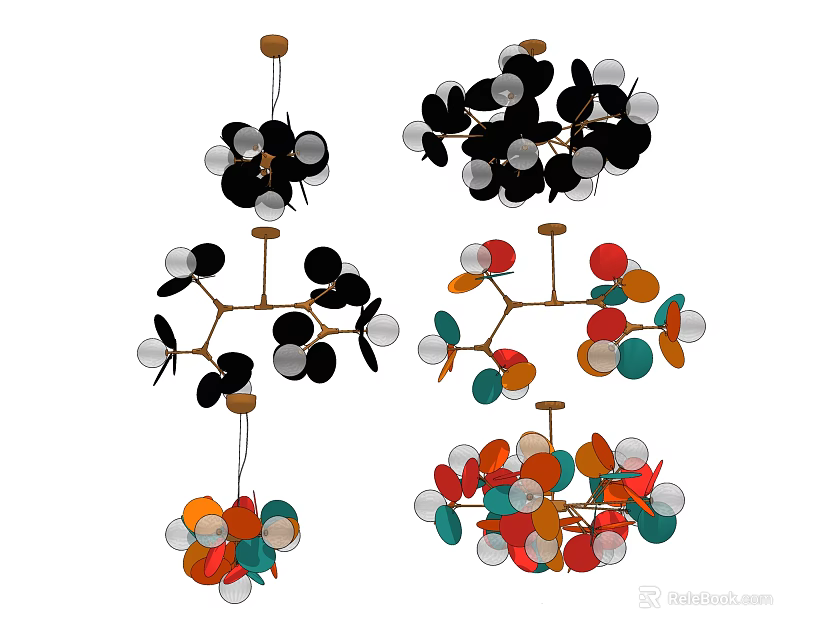 Modern Artistic Colorful Chandelier With Spherical Petal Shaped Metal Frame Ceiling Light 3d model 