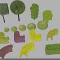 Various Shaped Garden Shrubs In Green Yellow Red And Geometric Designs