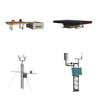Various Industrial Equipment Including Structural Components Tower Structures With Solar Panels And Metal Tanks 3d model