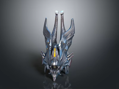 Futuristic Mechanical Weapon Sculpture With Dark Color Wing Like Structures And Detailed Yellow Accents 3d model