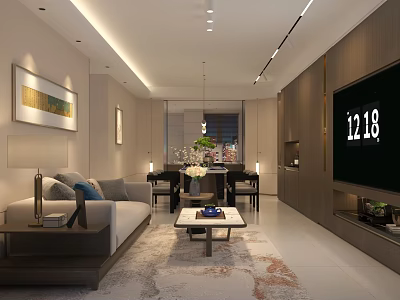 Modern Living and Dining Room Interior With Sofa Coffee Table TV And Decorative Painting 3d model