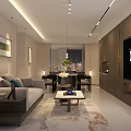 Modern Living and Dining Room Interior With Sofa Coffee Table TV And Decorative Painting