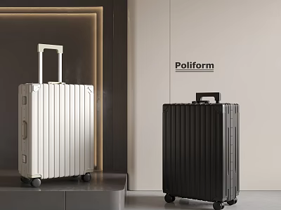 Poliform White And Black Suitcases With Aluminum Stripes And Wheels Design 3d model
