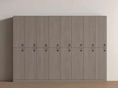 Modern Simple Wooden Wardrobe Design With Multiple Gray Doors And Metal Handles 3d model