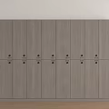 Modern Simple Wooden Wardrobe Design With Multiple Gray Doors And Metal Handles