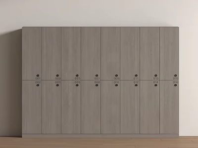 Modern Simple Wooden Wardrobe Design With Multiple Gray Doors And Metal Handles 3d model