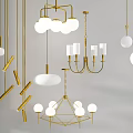 Modern Contemporary Chandeliers With Gold White Spherical Geometric And Linear Design Elements