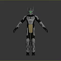 Futuristic Game Movie Character With Silver Black Armor Green Eyes And Chest Design