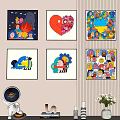Colorful Abstract Paintings With Cartoon Elements For Indoor Wall Decor Artwork 3d model
