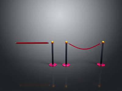 Black Stanchion Barriers With Pink Bases Yellow Tops And Red Ropes 3d model