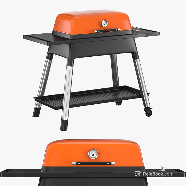 Orange Black Portable Stove With Rolling Stand And Lower Shelf Design 3d model 