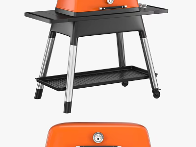 Orange Black Portable Stove With Rolling Stand And Lower Shelf Design 3d model