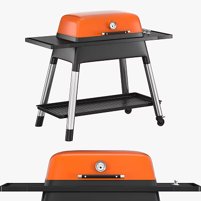 Orange Black Portable Stove With Rolling Stand And Lower Shelf Design 3d model