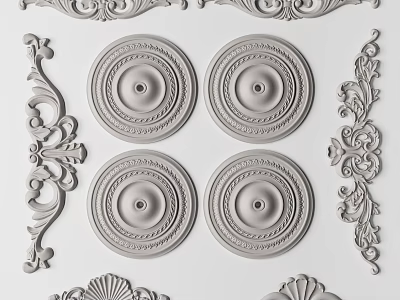 Ornate Carvings Design With Circular Medallions And Side Scroll Decor Elements 3d model