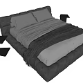 Modern Double Bed with Grey Upholstered Frame White Sheets Soft Pillows and Side Nightstand 3d model