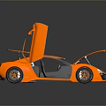 Orange Sports Car With Open Scissor Doors Exposed Red Engine Streamlined Body Black Alloy Wheels