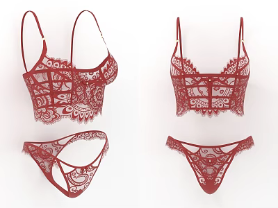 Women's Red Lace Underwear Set With Delicate Lace Design And Matching Bras And Panties 3d model
