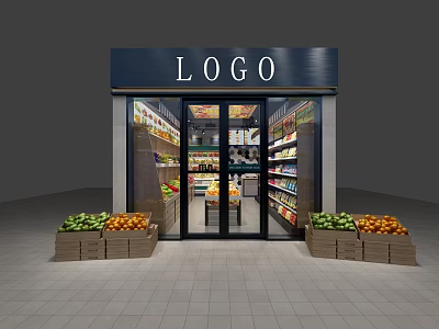 Grocery Supermarket Store Front with Brand Logo Fresh Fruits Display and Organized Product Shelves Inside Daily Essentials 3d model