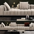 Modern Beige Tufted Sectional Sofa With Cozy Pillows And Decorative Side Table 3d model