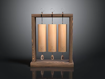Wooden Wind Chime With Hanging Frame Carved Tubes And Decorative Pendants 3d model