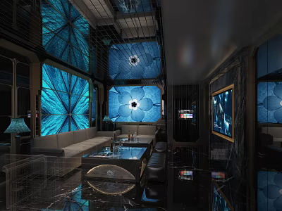 Modern Luxury KTV Interior Design With LED Screens Sofa Seats And Sound System 3d model
