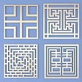 Square Carved Lattice Window Designs With Intricate Patterns On Blue Background 3d model
