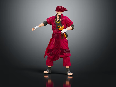 Red Robed Pirate Character With Parrot Creature Standing In Dark Setting 3d model