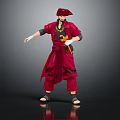 Red Robed Pirate Character With Parrot Creature Standing In Dark Setting
