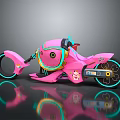 Pink Cartoon Design Motorcycle With Glowing Blue Rims And Body Decorations