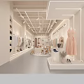Modern Clothing Store Interior With Displayed Clothes Dresses Shoes And Decorative Lighting