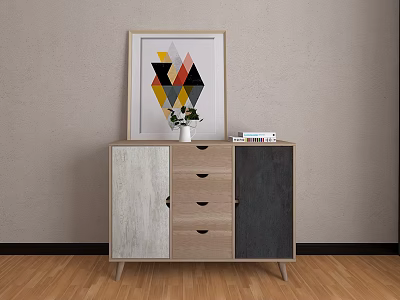 Modern Minimalist Sideboard with Geometric Art Print Vase and Books in Living Space 3d model