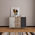 Modern Minimalist Sideboard with Geometric Art Print Vase and Books in Living Space