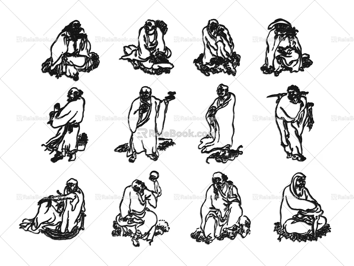 Luohan Characters Luohan Eighteen Luohan White Drawing Luohan Figure Luohan White Drawing Buddhist Characters Monk Buddha Five Hundred Luohan 3d model