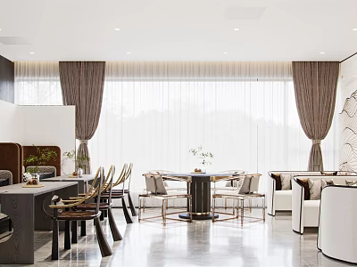 Elegant Hotel Public Lounge Area With Comfortable Seating Large Windows And Natural Light 3d model