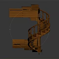Brown Wooden Spiral Staircase Components Display With Steps Railings And Posts