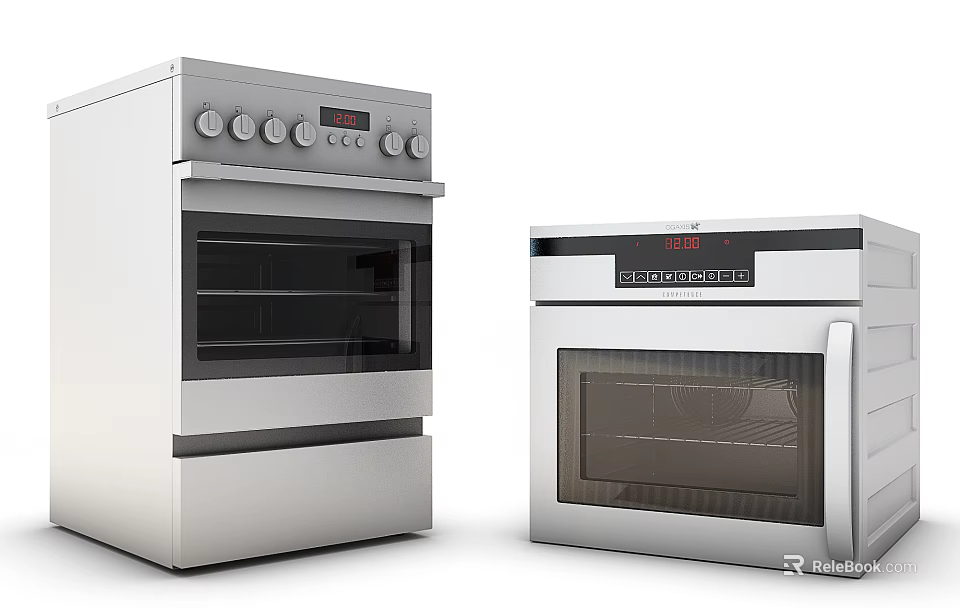 Modern Stainless Steel Kitchen Appliances With Control Panel And Oven Design 3d model 
