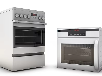 Modern Stainless Steel Kitchen Appliances With Control Panel And Oven Design 3d model