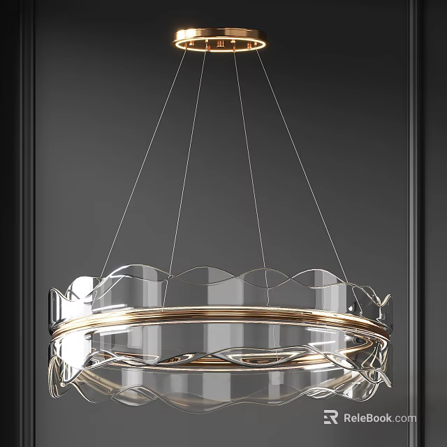 Elegant Modern Glass Chandelier With Gold Metal Frame And Layered Design 3d model 