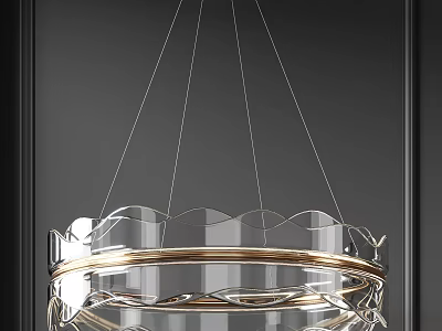 Elegant Modern Glass Chandelier With Gold Metal Frame And Layered Design 3d model