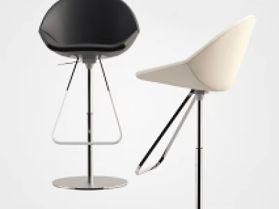Modern Black And White Bar Stools With Curved Seat And Metal Frame Base 3d model