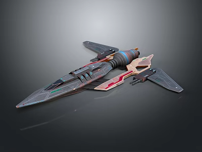 Futuristic Sci-Fi Spaceship Model Featuring Streamlined Design Wing Structure Metallic Finish And Colorful Accents 3d model