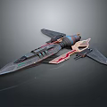 Futuristic Sci-Fi Spaceship Model Featuring Streamlined Design Wing Structure Metallic Finish And Colorful Accents