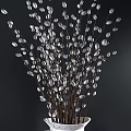 Minimalist White Ceramic Vase With Fresh Pussy Willow Branches On Dark Background